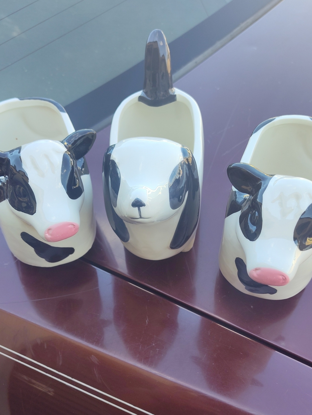 Ceramic Black & White Cow Planter - Decorative Home Accent